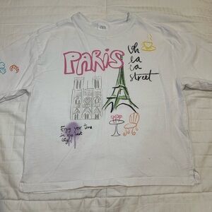 Zara Kids White Paris Graphic Long Sleeve Tee
